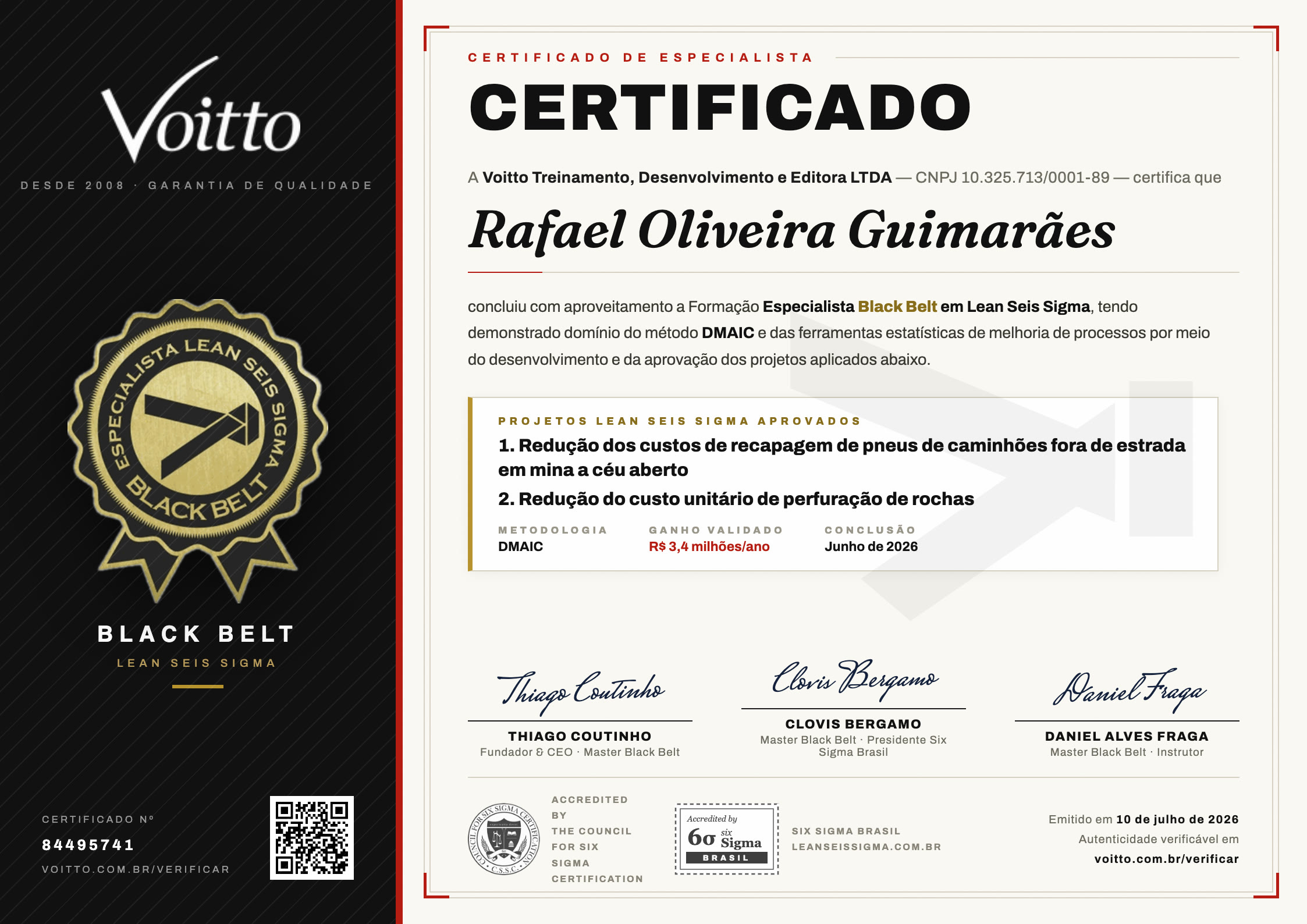 Certificado de Especialista Black Belt em Lean Seis Sigma