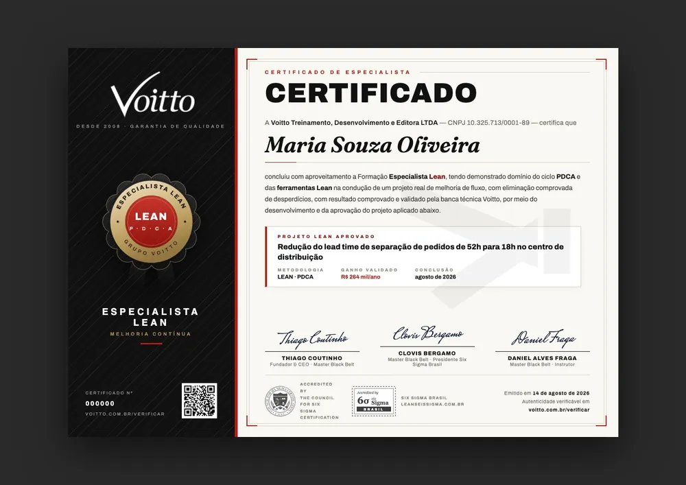 Modelo do certificado de Especialista Lean