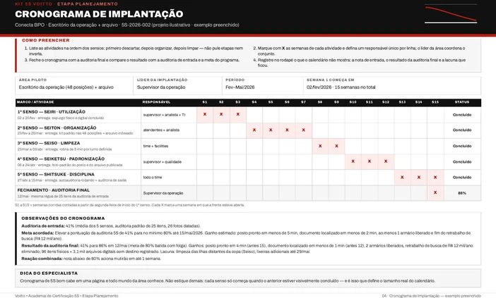 Cronograma do escritório de 48 posições da Conecta BPO, já preenchido