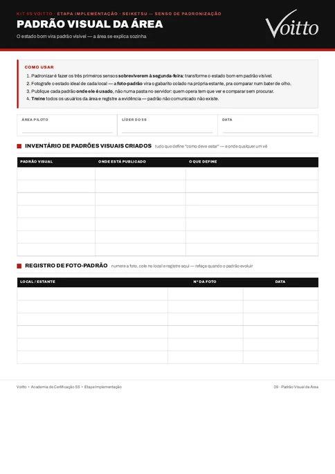 Folha em branco do S09, padrão visual da área, do Kit de Ferramentas 5S