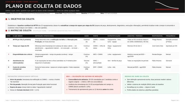 Definição do MTTR por marcos de status numa ordem de serviço, preenchida