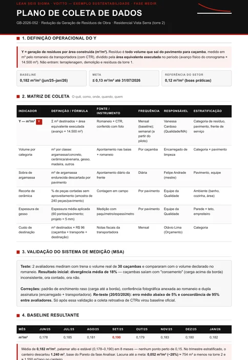 Medição de caçamba com trena contra o volume do romaneio, num canteiro de obra
