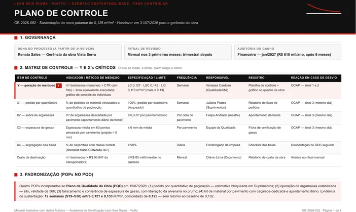 Plano de controle de canteiro de obra com trava no pedido de material e norma CONAMA