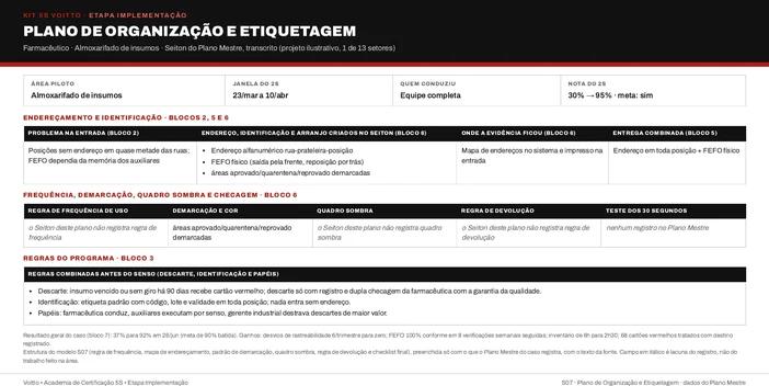 Plano de organização e etiquetagem do almoxarifado de insumos na estrutura do S07 (caso ilustrativo)