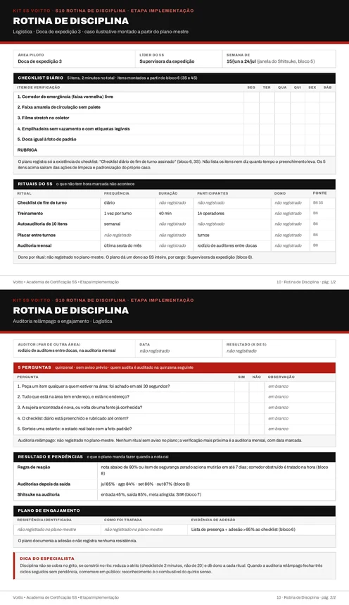 Folha S10 do Kit 5S preenchida para a doca de expedição 3 (caso ilustrativo)