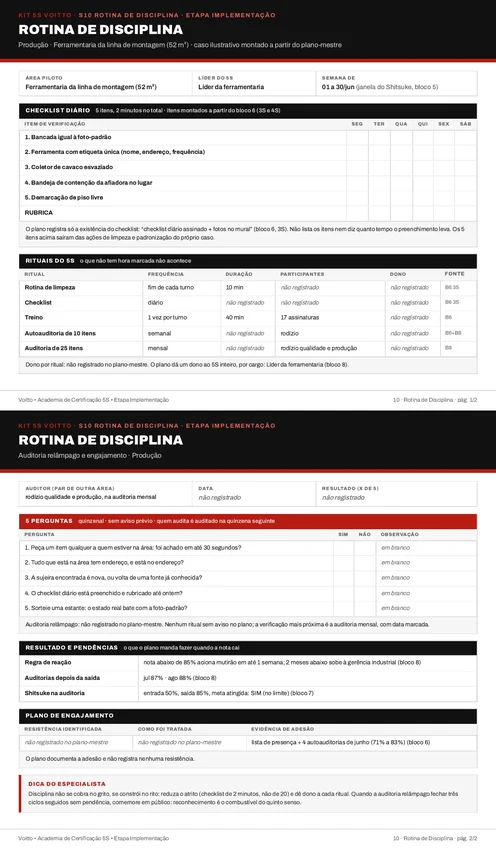 Folha S10 do Kit 5S preenchida para a ferramentaria da linha de montagem (caso ilustrativo)