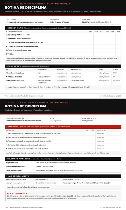 Folha S10 do Kit 5S preenchida para o posto de pré-montagem de portas de pavimento (caso ilustrativo)