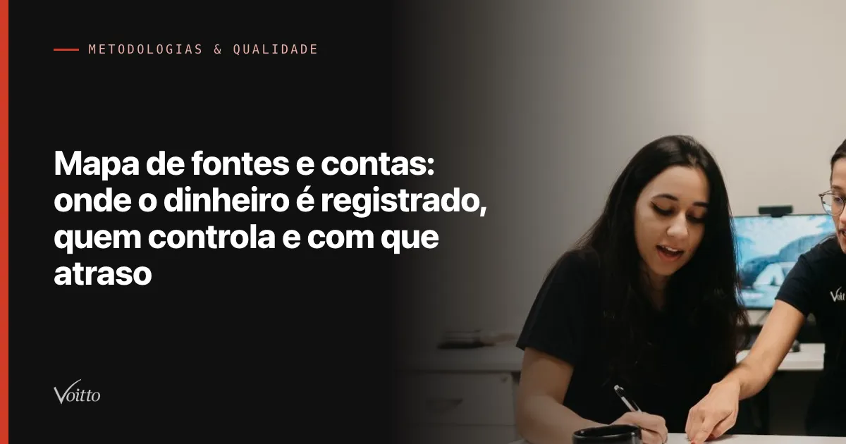 Mapa de fontes e contas: onde o dinheiro é registrado, quem controla e com que atraso
