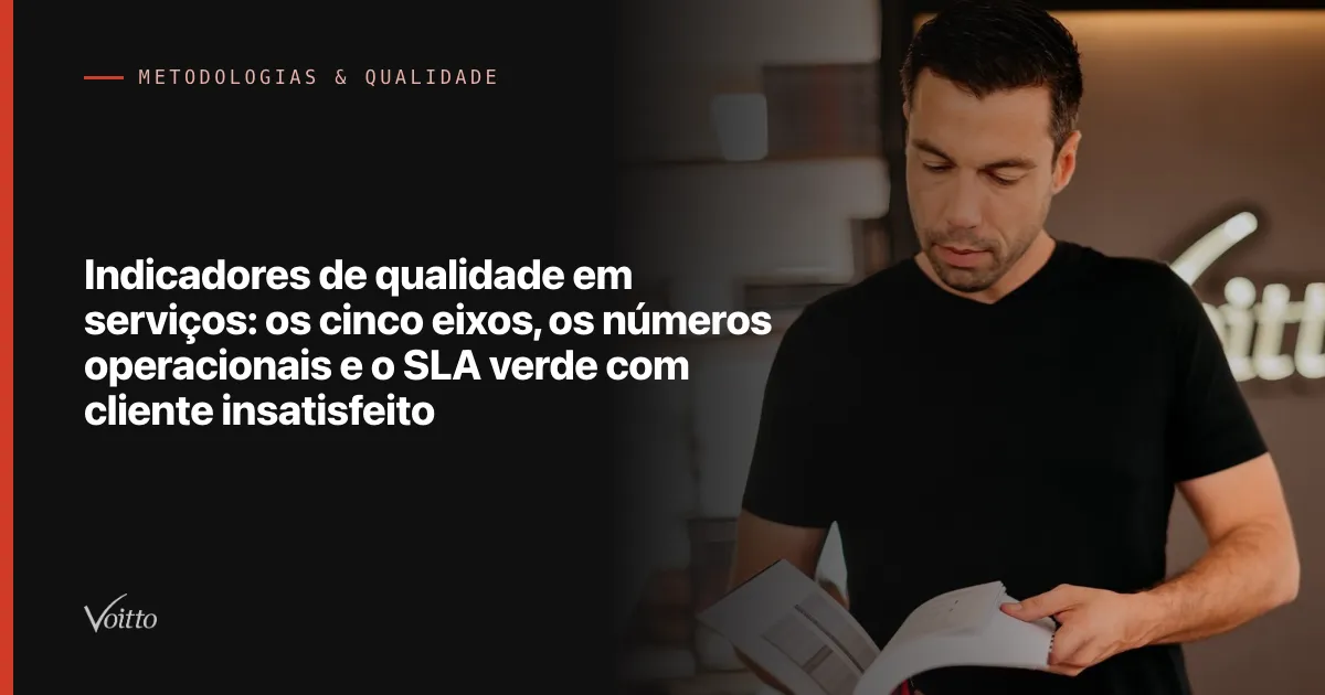 Indicadores de qualidade em serviços: os cinco eixos, os números operacionais e o SLA verde com cliente insatisfeito