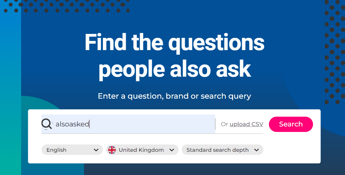 Interface do AlsoAsked. Interface do AlsoAsked.