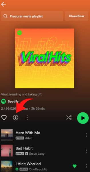 Salvar playlist pelo Spotify no celular