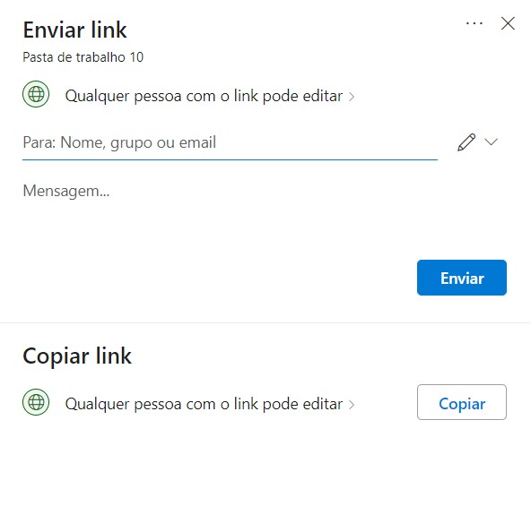 Compartilhamento de planilha no Excel Web Compartilhamento de planilha no Excel Web