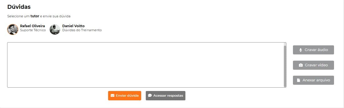 Aba de dúvidas que fica abaixo da videoaula