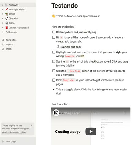 Como criar uma página no Notion App Como criar uma página no Notion App