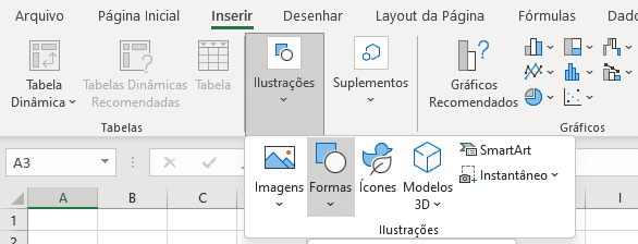 Explicação de como Inserir Formas na tabela dinâmica Explicação de como Inserir Formas na tabela dinâmica