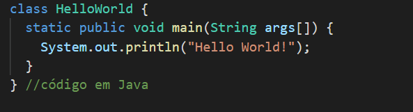 Exemplo de código em Java. Exemplo de código em Java.