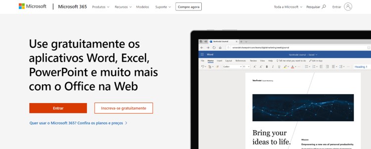 Página inicial da Microsoft para acessar o Excel Web Página inicial da Microsoft para acessar o Excel Web
