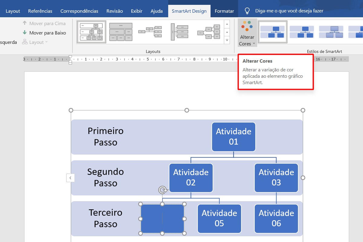 Como alterar cores do seu fluxograma no Word