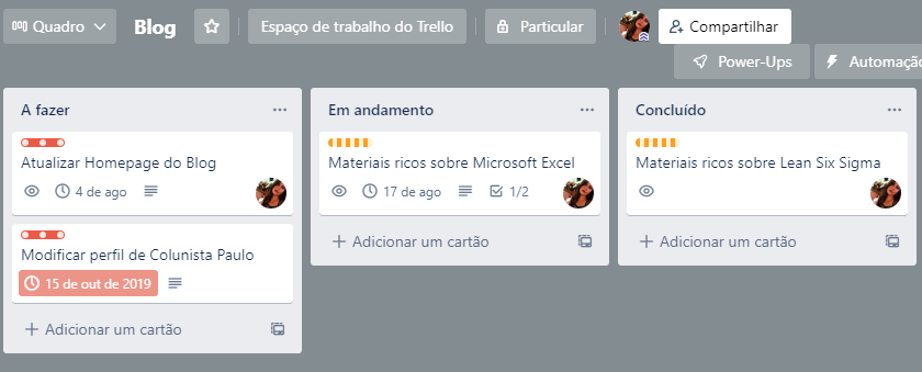 Planejamento de Projetos. Foto: Trello. 
