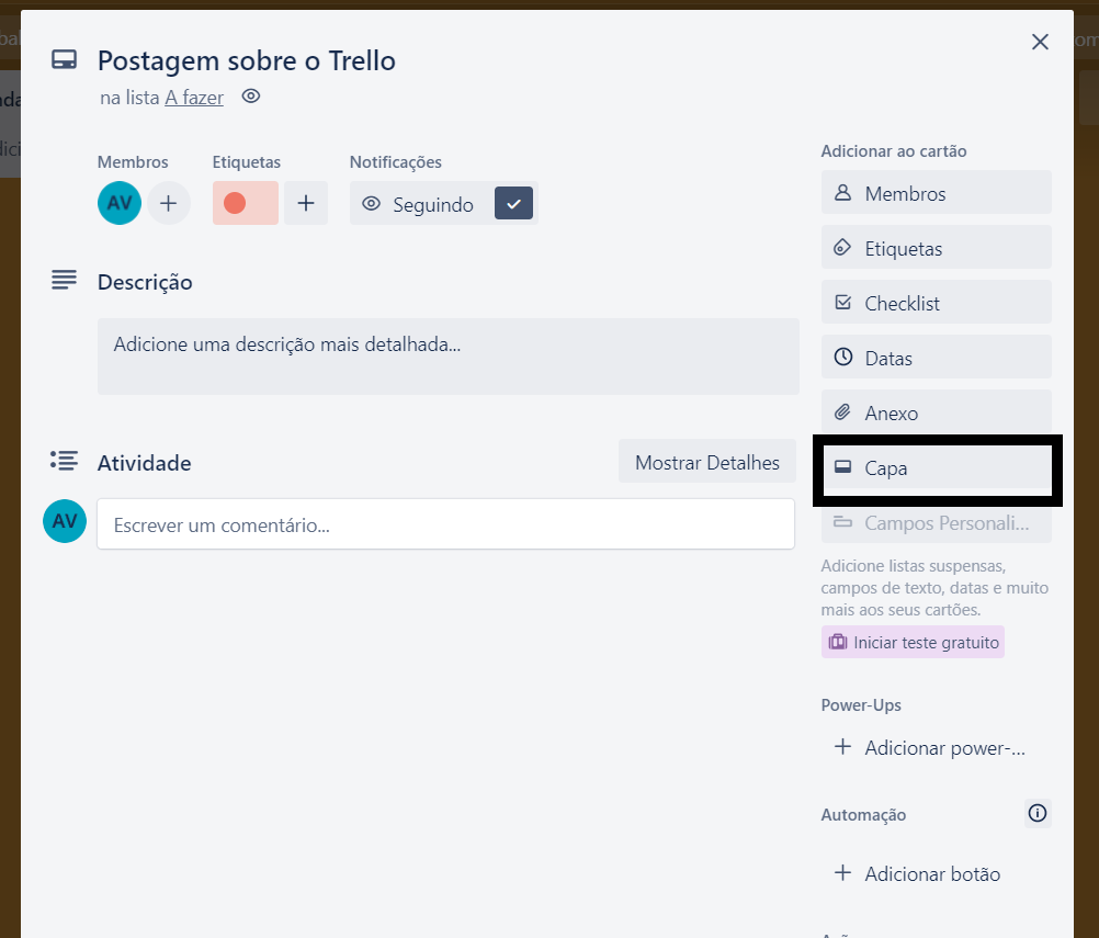 Adicionando uma capa ao seu cartão. Adicionando uma capa ao seu cartão.