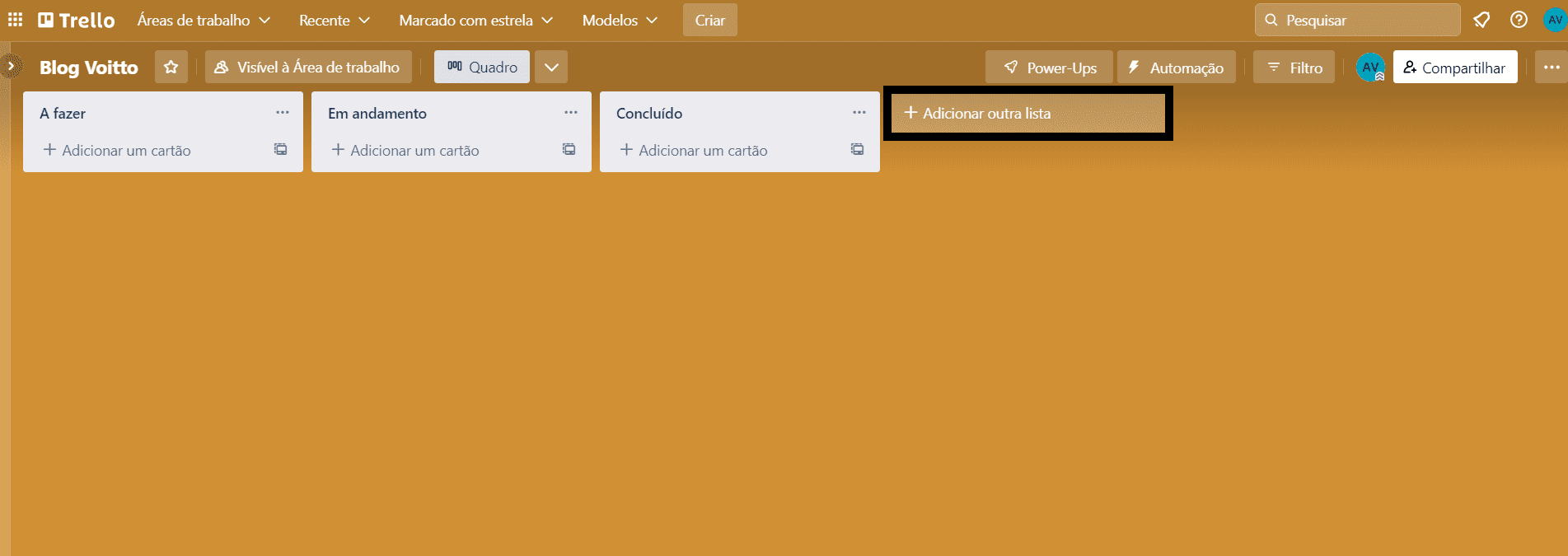 Adicionando uma nova lista no Trello. Adicionando uma nova lista no Trello.