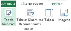 Menu Inserir e botão de Tabela Dinâmica Menu Inserir e botão de Tabela Dinâmica