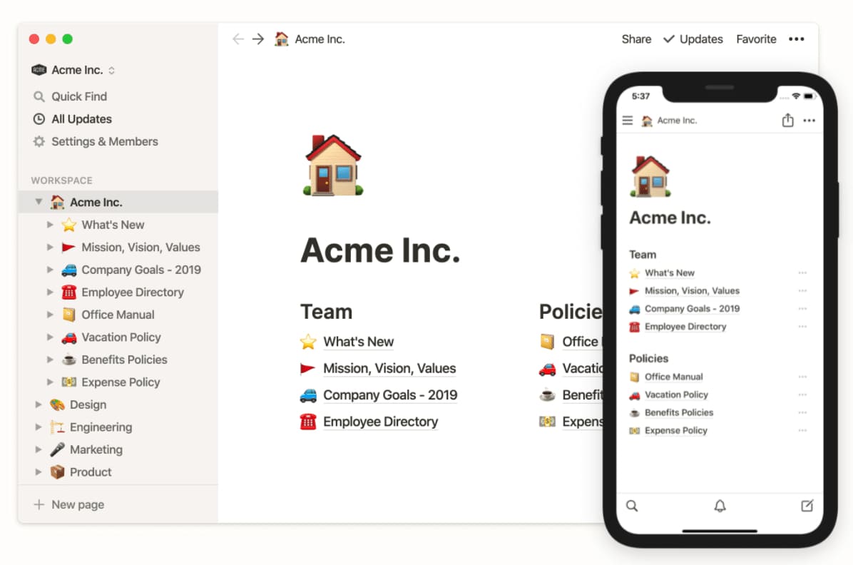 Interface do Notion. 