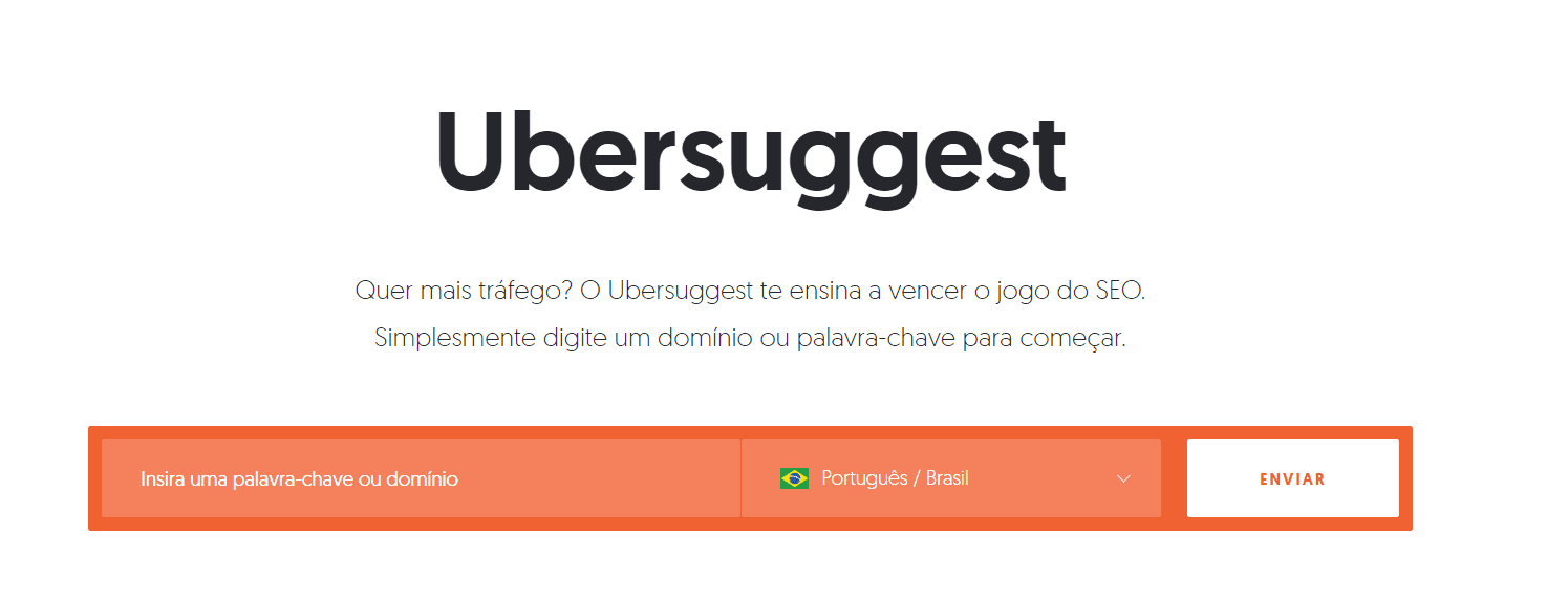 Interface do Ubersuggest. Interface do Ubersuggest.