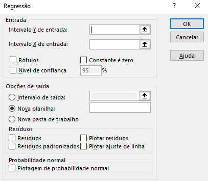 Regressão linear no Excel