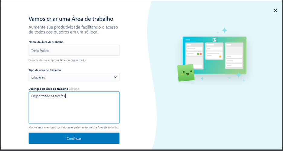 Dando nome para a sua área de trabalho.