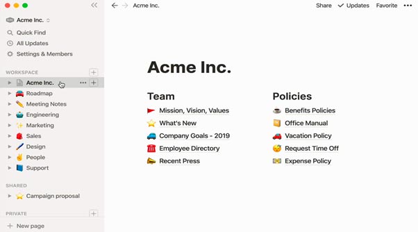 Exemplo de uso do Notion App como uma wiki na empresa Exemplo de uso do Notion App como uma wiki na empresa