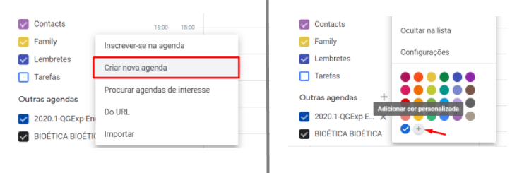 Imagem com prints ilustrando onde clicar para personalizar sua paleta de cores
