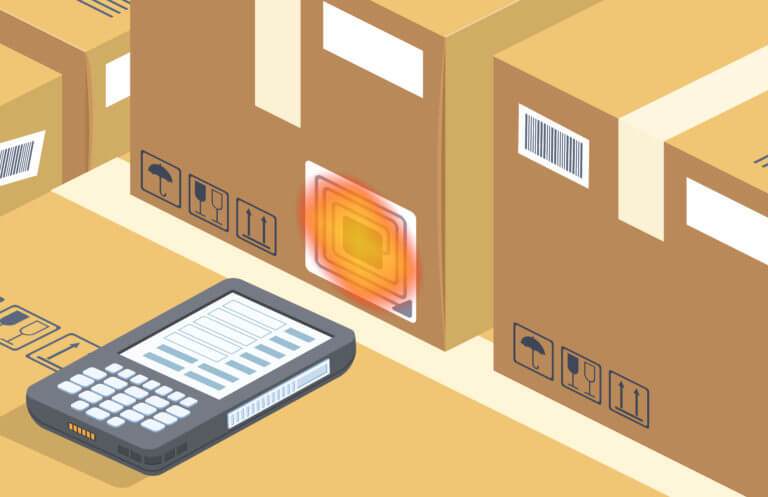 Vector barcode scanner reads the box, storage Vector barcode scanner reads the box, storage