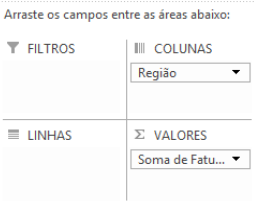 Arrastando valores até o campo de Colunas da tabela dinâmica Arrastando valores até o campo de Colunas da tabela dinâmica