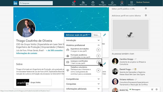 Página do perfil do LinkedIn.