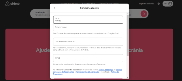 Cadastro Airbnb