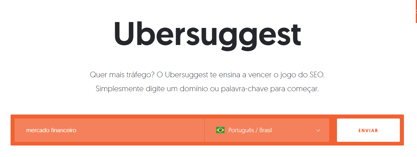 Interface do ubersuggest. 