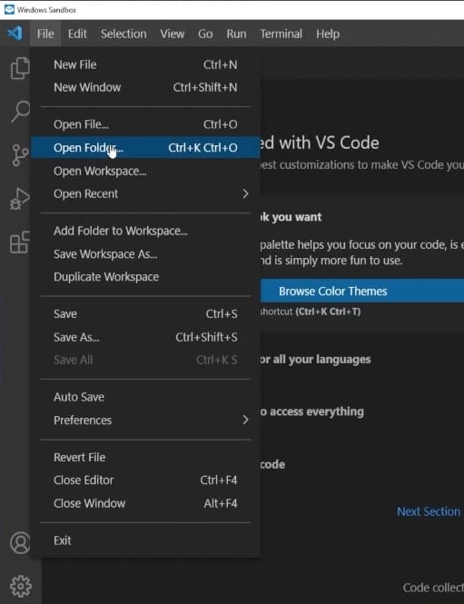 Como abrir Folder no VS Code Como abrir Folder no VS Code