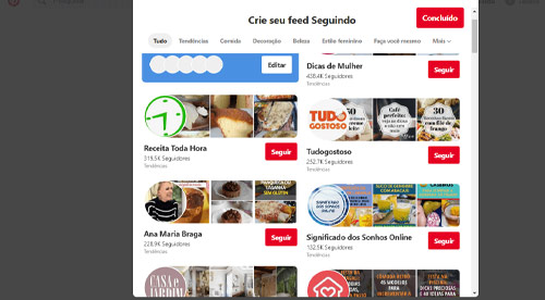 Seguir perfis no Pinterest