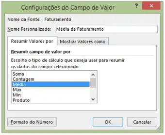Configuração do Campo de Valor de uma Tabela Dinâmica Configuração do Campo de Valor de uma Tabela Dinâmica