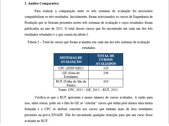 Exemplo de análise comparativa